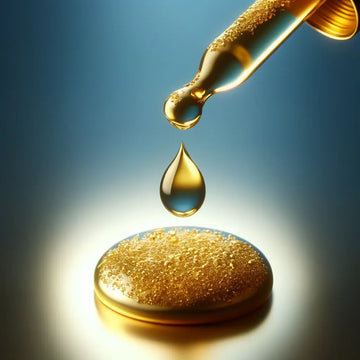 Goldfarbenes Kosmetikserum als Symbol für kolloidales Gold