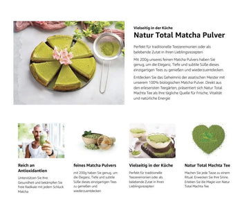 Dose mit Natur Total Matcha-Pulver für verschiedene Rezepte