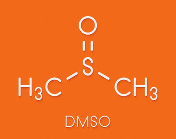 DMSO-Molekül und Laborgefäß zur sachlichen Erklärung