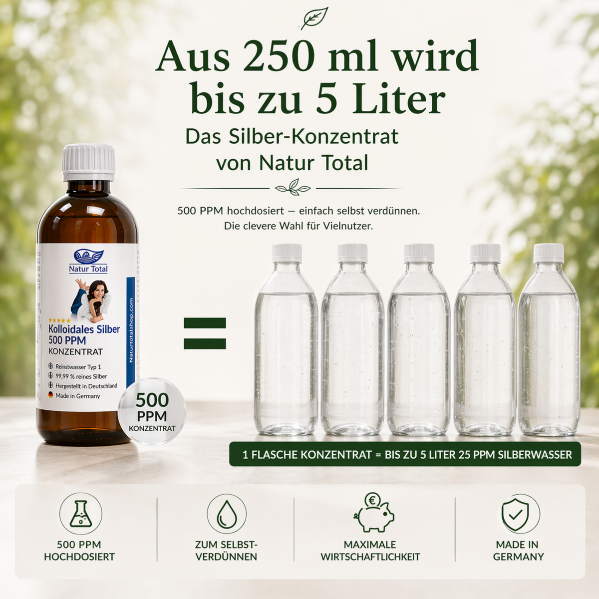Natur Total Kolloidales Silber 500 ppm – 250 ml Konzentrat