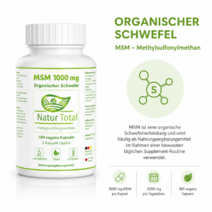 MSM 1000 mg – Organischer Schwefel – 180 vegane Kapseln