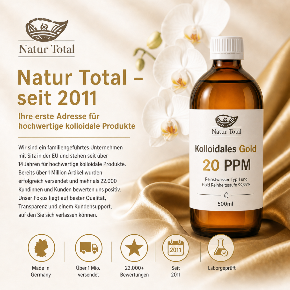 Natur Total Kolloidales Gold 20 ppm – Natur Total seit 2011 – 500 ml