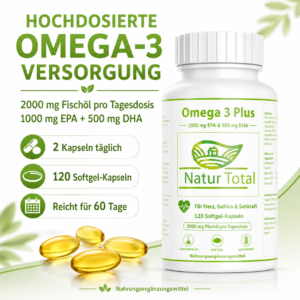 Omega 3 Plus 2000 mg Fischöl – 1000 mg EPA & 500 mg DHA – 120 Softgel-Kapseln