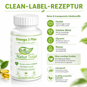 Omega 3 Plus 2000 mg Fischöl – 1000 mg EPA & 500 mg DHA – 120 Softgel-Kapseln