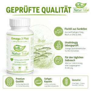 Omega 3 Plus 2000 mg Fischöl – 1000 mg EPA & 500 mg DHA – 120 Softgel-Kapseln