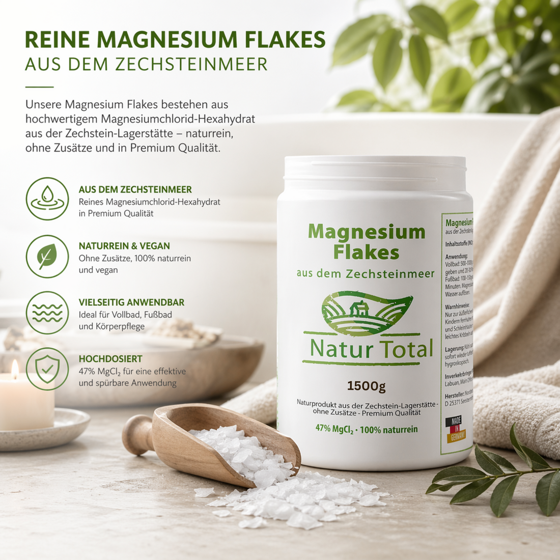 Natur Total Magnesium Flakes aus dem Zechsteinmeer – 1500 g