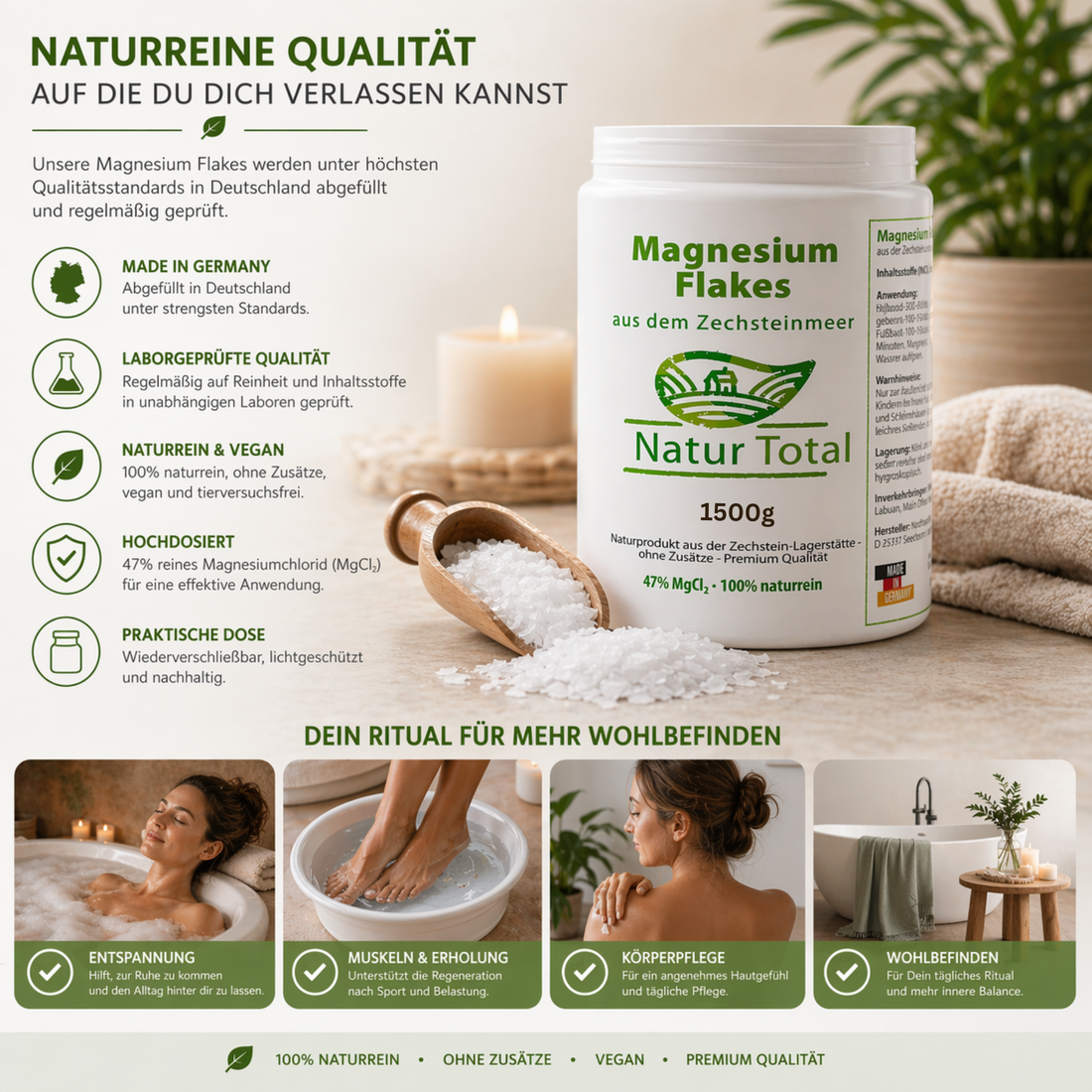 Natur Total Magnesium Flakes aus dem Zechsteinmeer – 1500 g