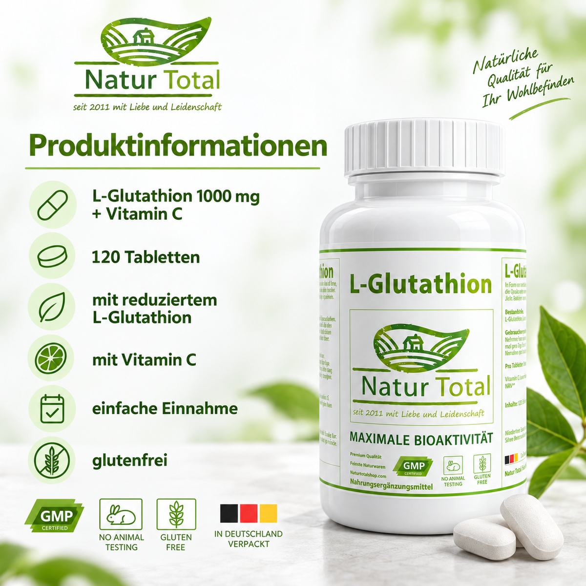 Natur Total L-Glutathion 1000 mg + Vitamin C Produktinformationen