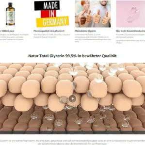 Natur Total Glycerin 1000ml pure Pharmaqualität rein pflanzlich Glyzerin Glycerol flüssig transparent 1L-Flasche