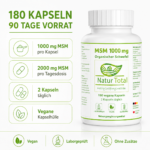 MSM 1000 mg – Organischer Schwefel – 180 vegane Kapseln