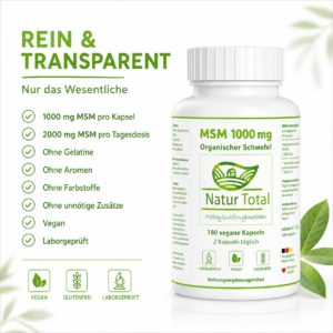 MSM 1000 mg – Organischer Schwefel – 180 vegane Kapseln